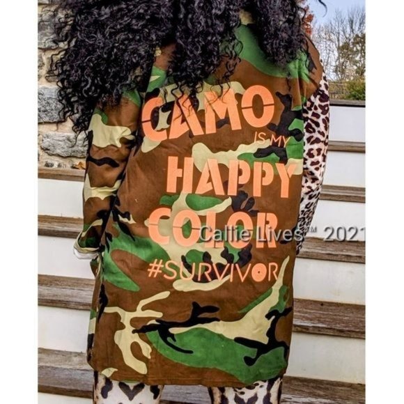 Callie Lives Jackets & Blazers - MIZ Camo Happy Color: Camouflage Cheetah Neon Orange Utility BlazeR XL